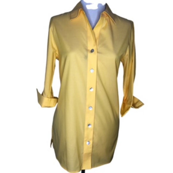 NWT Investments Mustard Yellow 3/4 Cuffed Sleeve Button Front Tunic Size 10 - Picture 2 of 7
